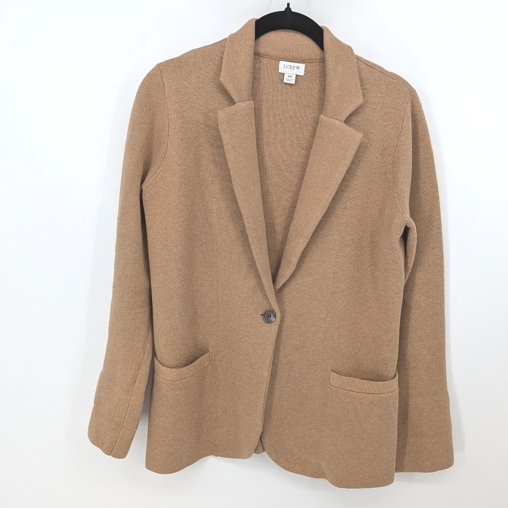 J Crew Sweater Blazer Women XS Tan Cotton Knit Single Button Cardigan Preppy